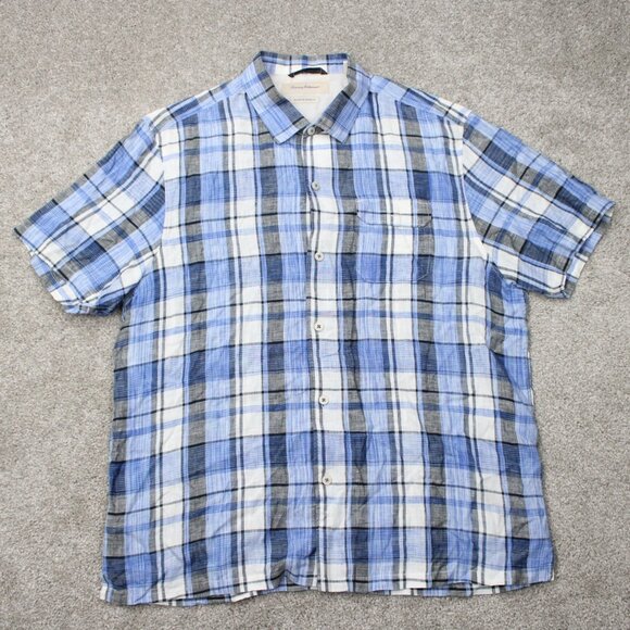 Tommy Bahama Other - Tommy Bahama Shirt Mens XL Blue/Black Island Modern Fit 100% Linen S/S Button Up